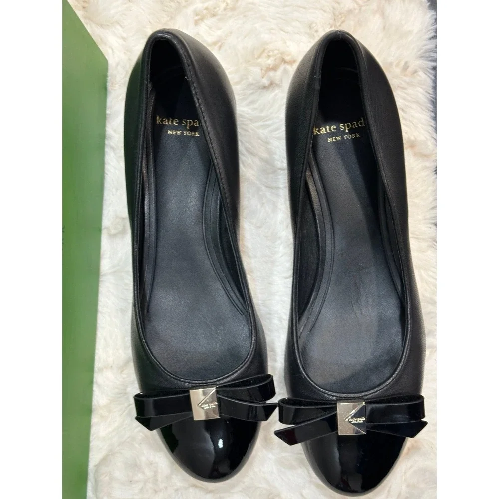 Womans‎ Kate Spade Deco Bow Ballet Pump Modern Glam Black Heels